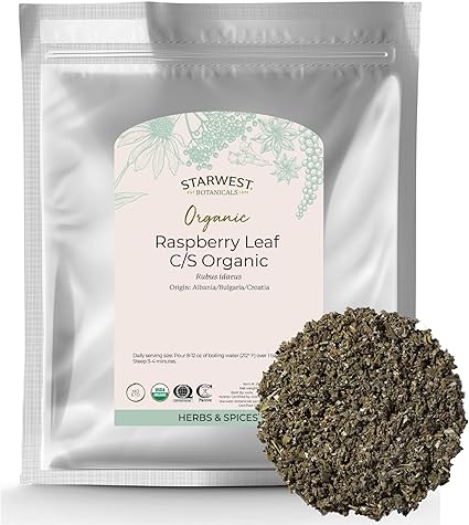 Starwest Botanicals Organic Raspberry Leaf - Herbal Loose Leaf Tea, Caffeine Free Natural Herbs, Pure Dried Raspberry Leaf, Cut & Sifted, Certified Kosher, Non-GMO - Bulk 1 lb Bag