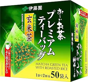 Oi Ocha Premium Type Brown Rice Tea Tea Bag 4.1oz 50 bags x 1 boxes 100% Japanese tea leaves with Uji matcha Triangular nylon bag with spread tea leaves 1 bag to 2 cups Itoen Ninjapo