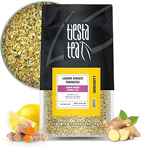 Tiesta Tea - Lemon Ginger Turmeric | Loose Leaf | Lemon Ginger Herbal Tea | Premium Non-Caffeinated Herbal Blend | Make Hot or Iced & Brews Up to 200 Cups | 16 Ounce Resealable Bulk Pouch