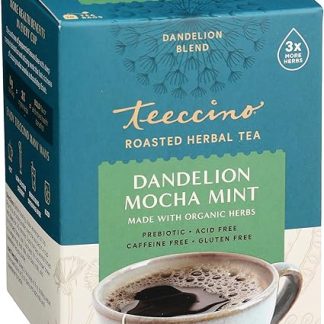 Teeccino Dandelion Tea – Mocha Mint – Rich & Roasted Herbal Tea That’s Caffeine Free & Prebiotic with Detoxifying Dandelion Root, 10 Tea Bags