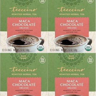 Teeccino Chocolat Organic Chicory Roasted Herbal Tea, Caffeine Free, Acid Free, Coffee Substitute, Prebiotic, 10 Tea Bags (Pack Of 4)