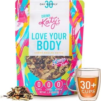 DRINK KATY'S Love Your Body Tea Green Detox Tea Cleanse to Reduce Bloating & Inflammation, Release Toxins, and Support a Healthy Weight, Keto, Vegan, Yummy Creme Brulee Flavor (Brews 30 Cups)