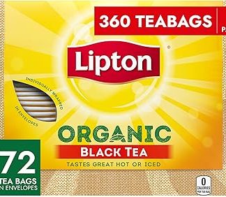 Lipton Organic Black Tea Bags, Can Support Heart Health, 72 Count (Pack of 5)