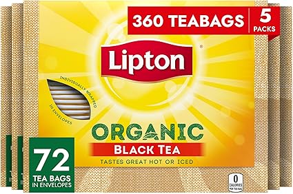 Lipton Organic Black Tea Bags, Can Support Heart Health, 72 Count (Pack of 5)