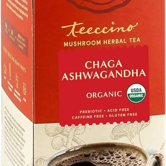 Teeccino Chaga Ashwagandha Tea - Butterscotch Cream - 25 Tea Bags - Organic Mushroom Adaptogenic Herbal Tea, 3x More Herbs than Regular Tea Bags, Prebiotic, Caffeine Free, Gluten Free