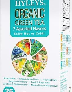 HYLEYS Tea Organic Green Tea 7 Flavor Assorted - 25 Tea Bags (1 Pack)