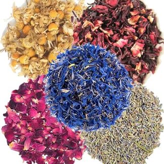 A D Food & Herbs Dried Lavender/Rose/Hibiscus/Blue Corn Flowers/Chamomile Petals Combination Aromatic Edible for Homemade Latte, Tea Mixes, Bath Salts, Gifts, Crafts