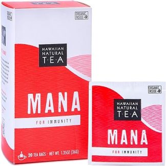 Hawaiian Natural T·E·A - Mana, Hibiscus Tea with Cinnamon, Black Tea & Mint, Immune Boosting Wellness Tea, 20 Tea Bags, 36g