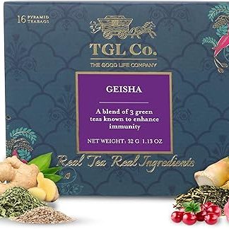 TGL Co. The Good Life Company TGL Co. Geisha Tea (16 Tea Bags, Pack of 1) | Bancha Green Tea & Kukicha Tea | With Sesame, Bamboo Shoots, Schizandra Berries, Ginger, and Roses