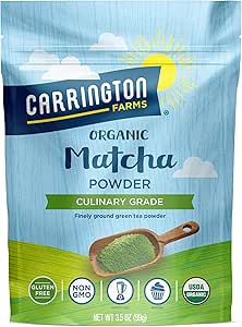 Carrington Farms Organic Matcha Powder – Finely Milled Japanese Green Tea Leaves – Bold & Rich Flavor, Antioxidant Energy Booster, Low Calorie, No Sugar – For Sweet & Savory Recipes – 3.5 oz Bag
