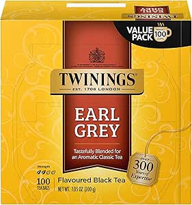 Twinings Earl Grey Black Tea Individually Wrapped Bags, 100 Count (Pack of 1), Flavoured with Citrus & Bergamot, Caffeinated, Enjoy Hot or Iced, 100 Teabags