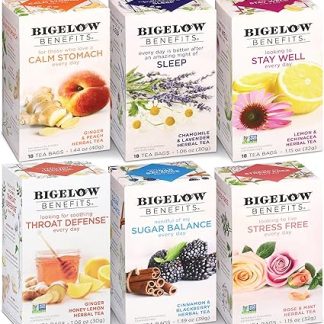 Bigelow Tea Benefits Wellness Teabag Variety Pack, Mixed Caffeinated Green Matcha & Caffeine-Free Herbal Tea, 18 Count Box (Pack of 6) 108 Tea Bags Total