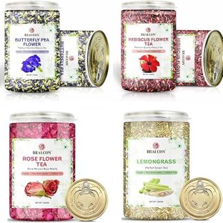 BRALCON Hibiscus Flower Tea(50g) + Butterfly Blue Pea flower Tea (50g) + Lemongrass Herbal Tea(50g) Rose Tea (50g)