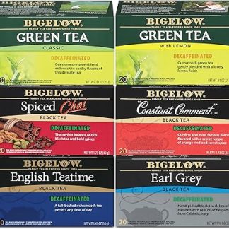 Bigelow Tea Decaffeinated Tea 6 Flavor Variety Pack, 120 Total Tea Bags, 20 Count Box (Pack of 6)
