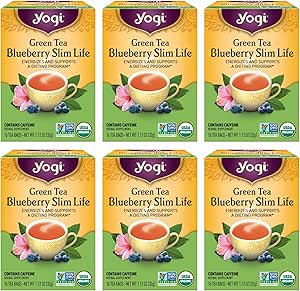 Yogi Tea Green Tea Blueberry Slim Life Tea - 16 Tea Bags per Pack (6 Packs) - Organic Tea to Support Stamina & Energy - Includes Green Tea Leaf, Bilberry Leaf, Hibiscus Flower, Blueberries & More.